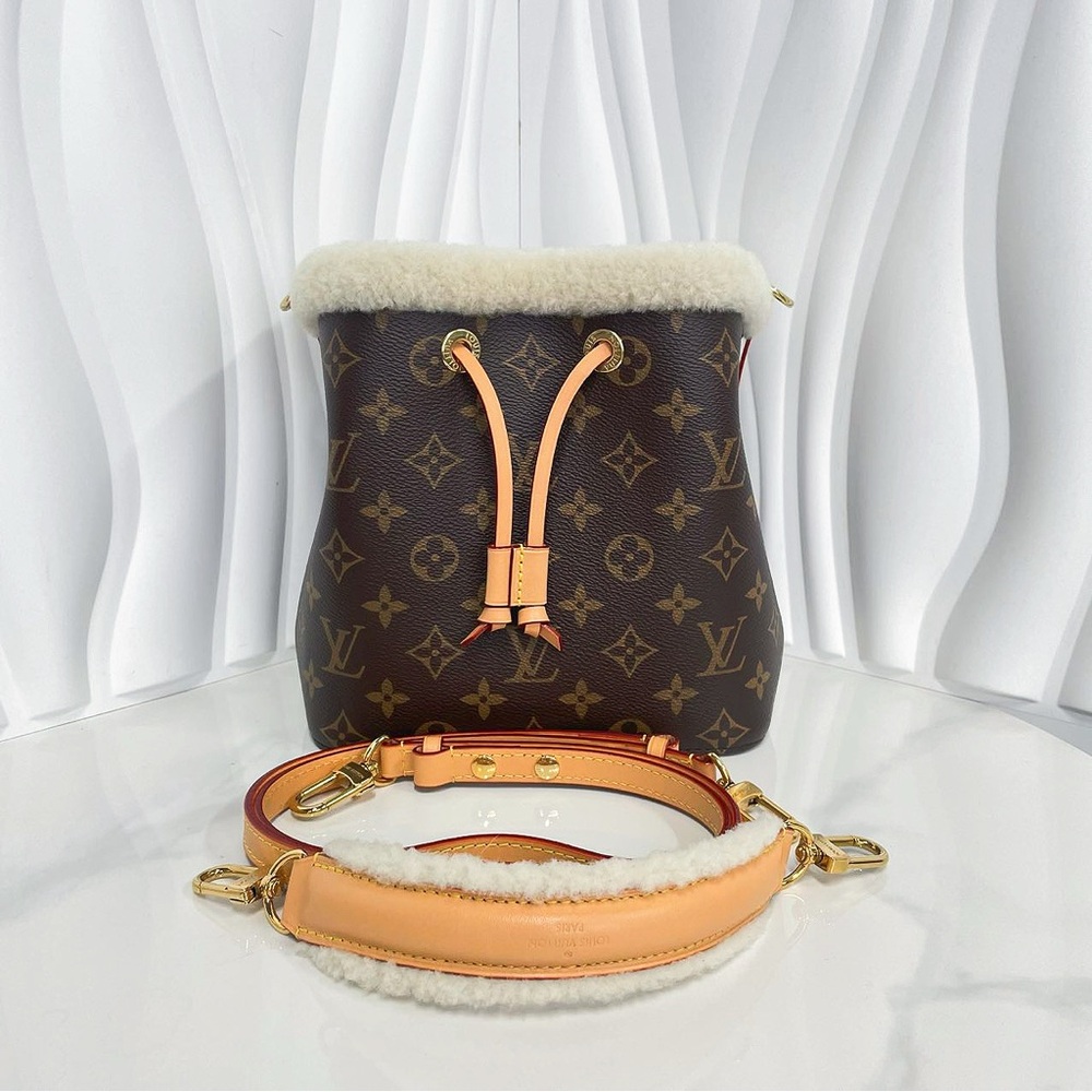 Louis Vuitton Brown Monogram Shearling Bucket Bag